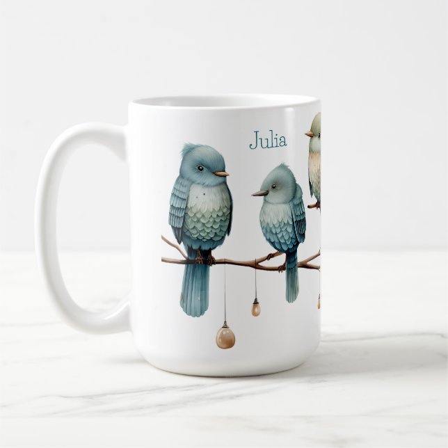 Whimsical Birds on Branches Timeless Elegance Coffee Mug (Left)