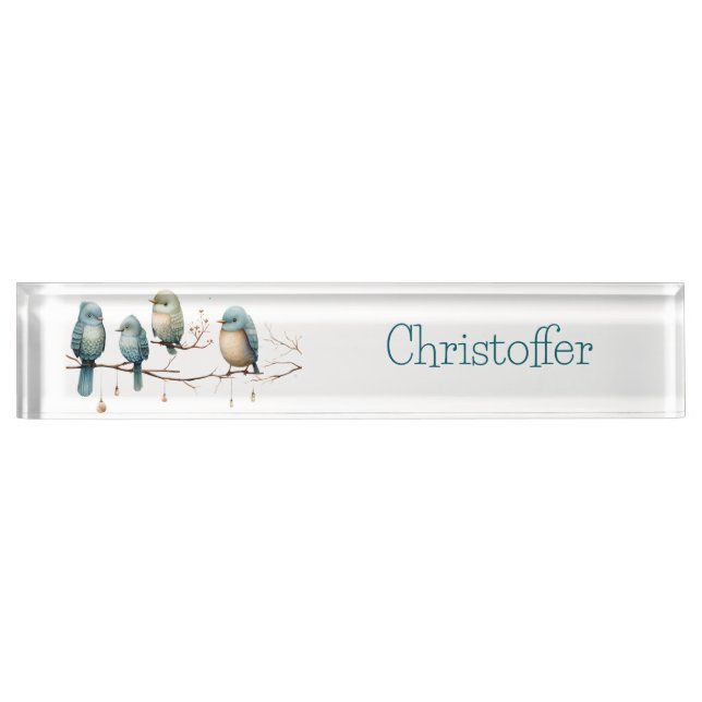 Whimsical Birds on Branches Timeless Elegance Desk Name Plate (Front)