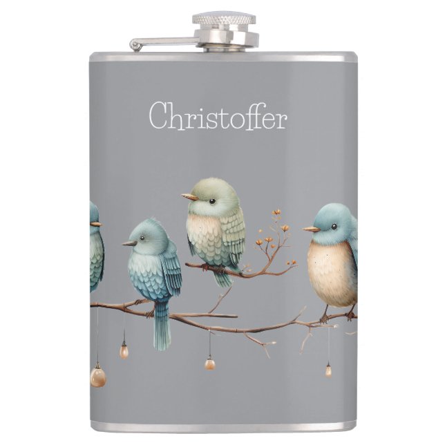 Whimsical Birds on Branches Timeless Elegance Flask (Front)