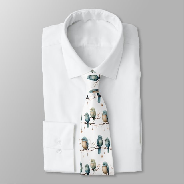Whimsical Birds on Branches Timeless Elegance Neck Tie (Tied)