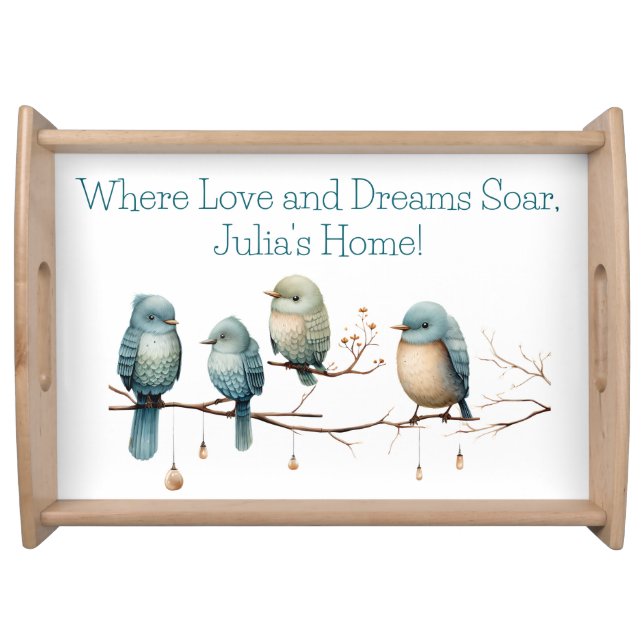 Whimsical Birds on Branches Timeless Elegance Serving Tray (Front)