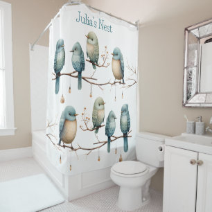 Whimsical Birds on Branches Timeless Elegance Shower Curtain