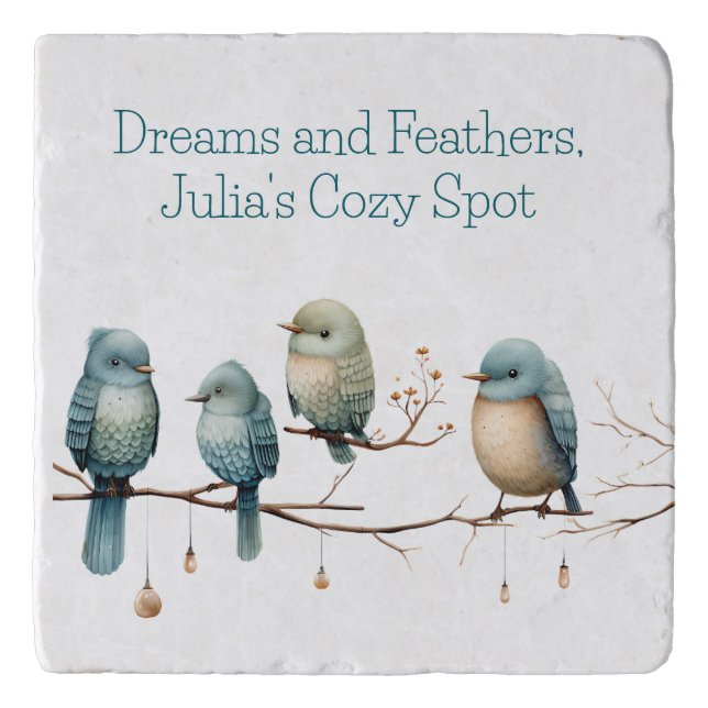 Whimsical Birds on Branches Timeless Elegance Trivet (Front)