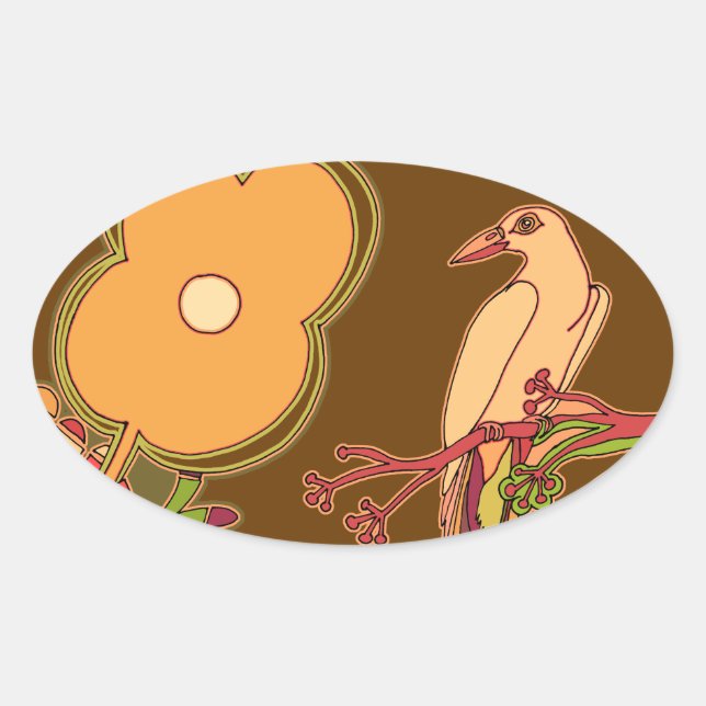 Whimsical Birds Oval Sticker (Front)
