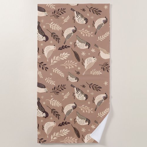 Whimsical Birds Pattern Beach Towel