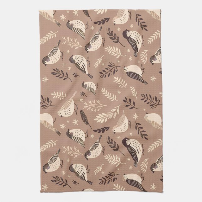 Whimsical Birds Pattern Kitchen Towel (Vertical)