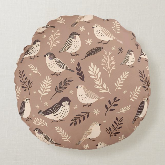 Whimsical Birds Pattern Round Pillow (Front)