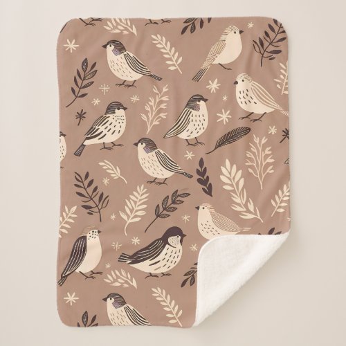 Whimsical Birds Pattern Sherpa Blanket