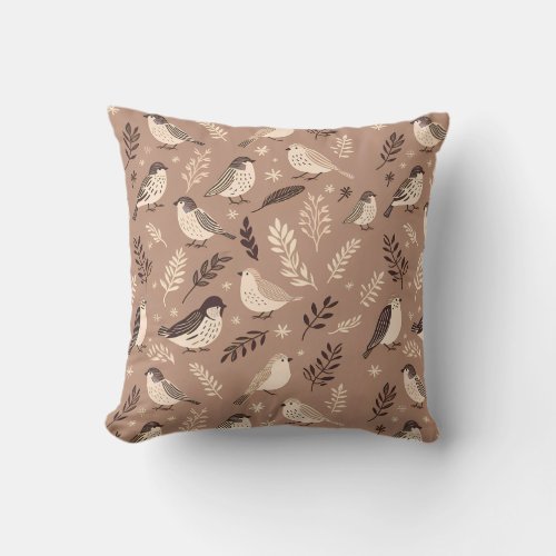 Whimsical Birds Pattern Throw Pillow