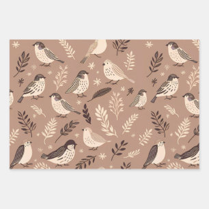 Whimsical Birds Pattern Wrapping Paper Sheets