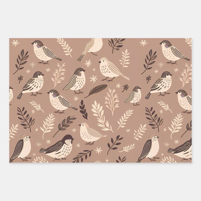 Whimsical Birds Pattern Wrapping Paper Sheets (Front)