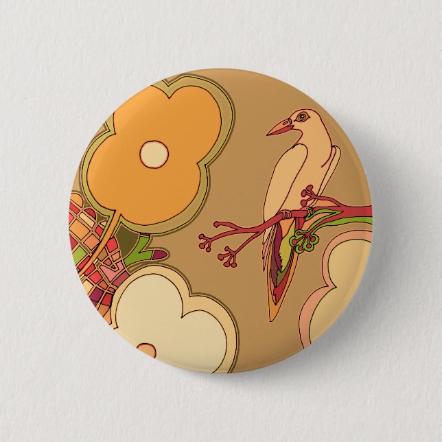 Whimsical Birds Pinback Button (Front)