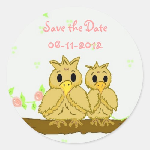 Whimsical Birds Save the Date Classic Round Sticker