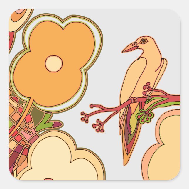 Whimsical Birds Square Sticker (Front)