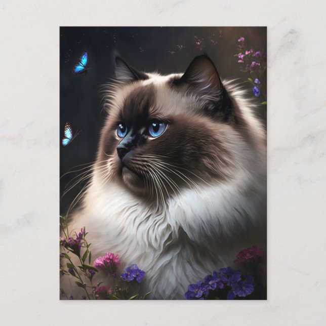 Whimsical Birman Cat Postcard (Front)