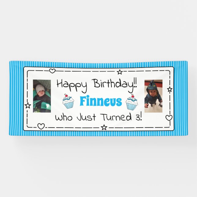 Whimsical Birthday Banner with child's Photo (Horizontal)