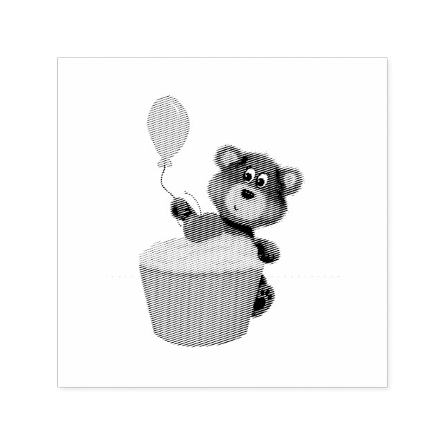 Whimsical Birthday Bear & Cherry Cupcake Party Self-inking Stamp (Design)
