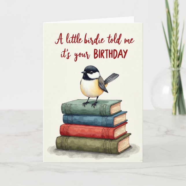 Whimsical Birthday Bird Books Card (Front)