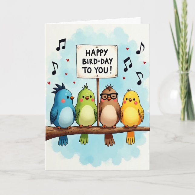 Whimsical Birthday Bird Friends Card (Front)