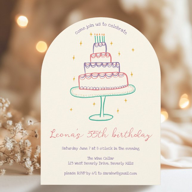 Whimsical Birthday Cake Custom Colorful Party Arch Invitation (Whimsical Birthday Cake Custom Colorful Party Arched Doodle Cute Invitation
)