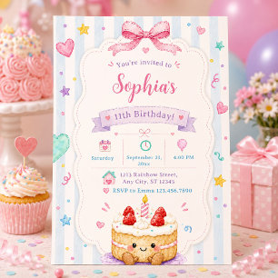 Whimsical Birthday Cake Cute Custom Colorful Party Invitation