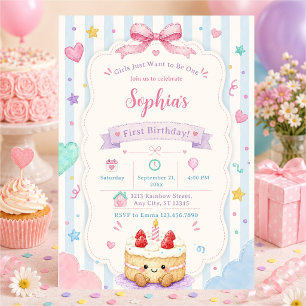 Whimsical Birthday Cake Cute Custom Colorful Party Invitation