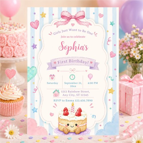 Whimsical Birthday Cake Cute Custom Colorful Party Invitation
