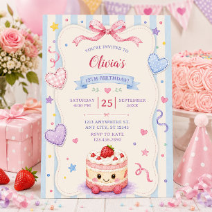 Whimsical Birthday Cake Cute Custom Colorful Party Invitation