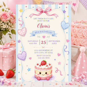 Whimsical Birthday Cake Cute Custom Colorful Party Invitation