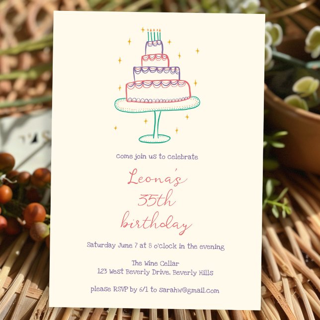 Whimsical Birthday Cake Cute Custom Colorful Party Invitation (Whimsical Birthday Cake Cute Custom Colorful Party Invitation
)