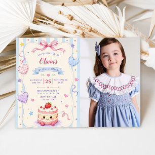 Whimsical Birthday Cake Cute Custom Colorful Photo Invitation