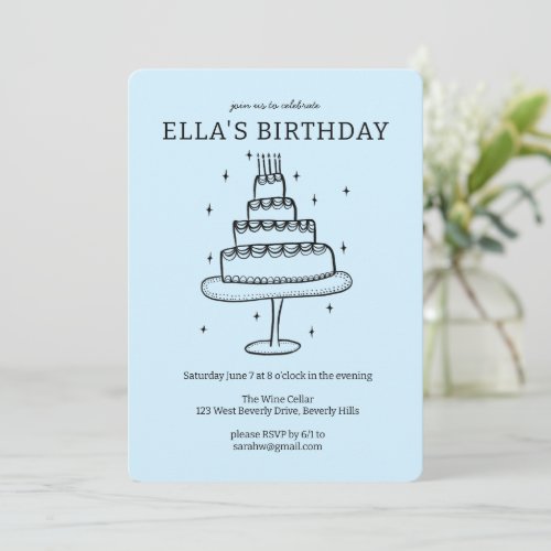 Whimsical Birthday Cake Doodle Cute Custom  Party Invitation