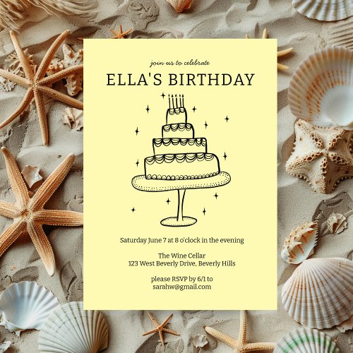 Whimsical Birthday Cake Doodle Cute Custom  Party Invitation