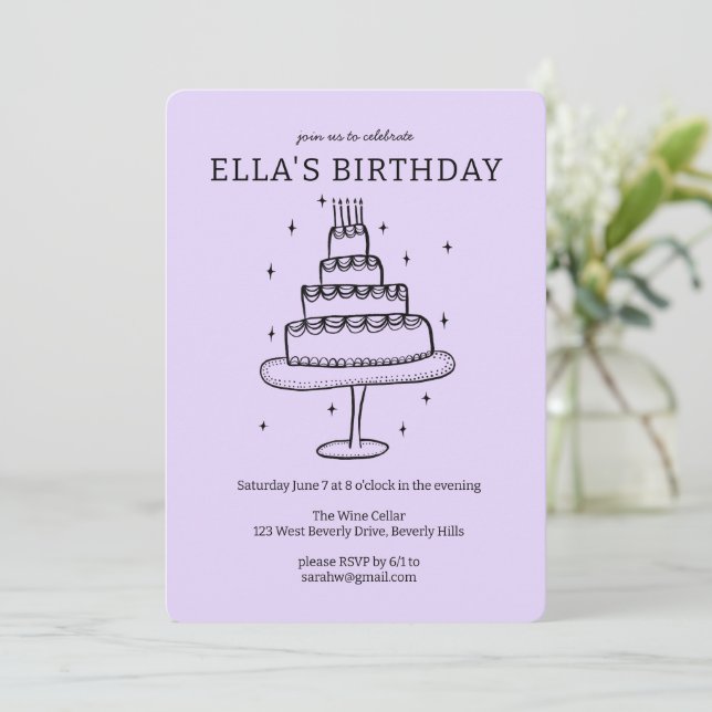 Whimsical Birthday Cake Doodle Cute Custom  Party Invitation (Standing Front)