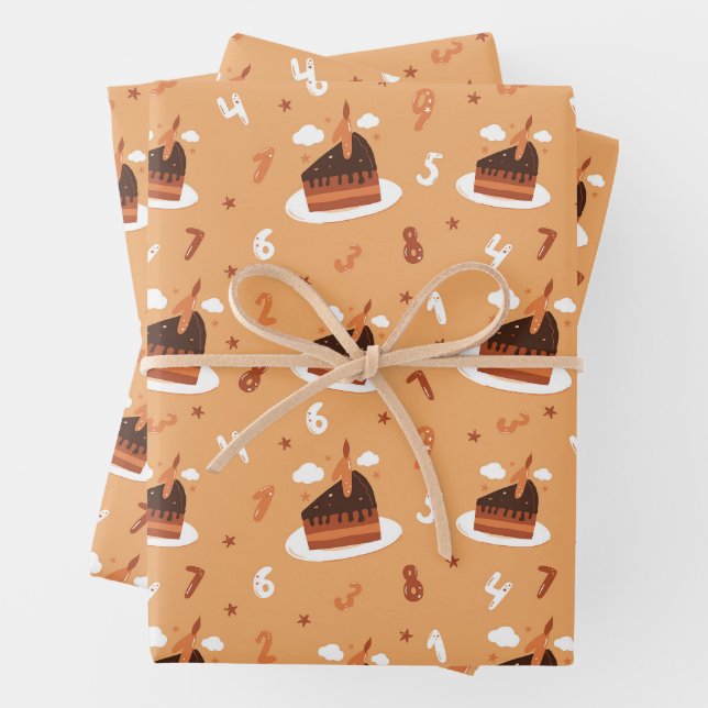 Whimsical Birthday Cake & Numbers Seamless Pattern Wrapping Paper Sheets (In situ)