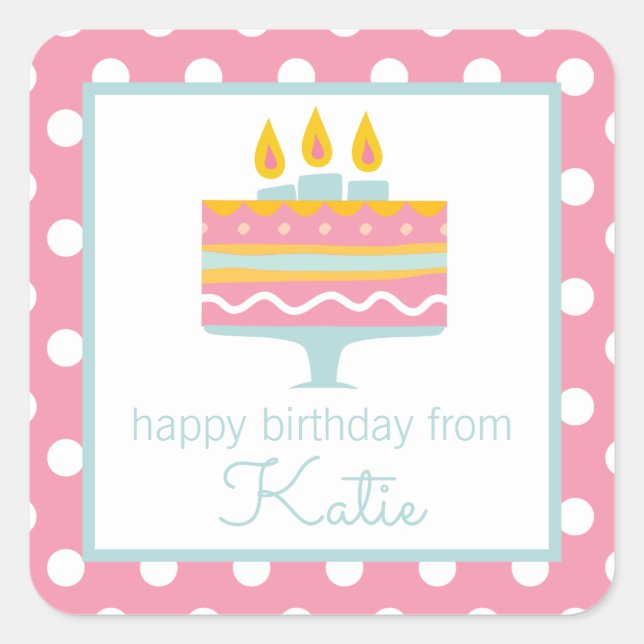 Whimsical Birthday Cake Personalized Gift Stickers (Front)