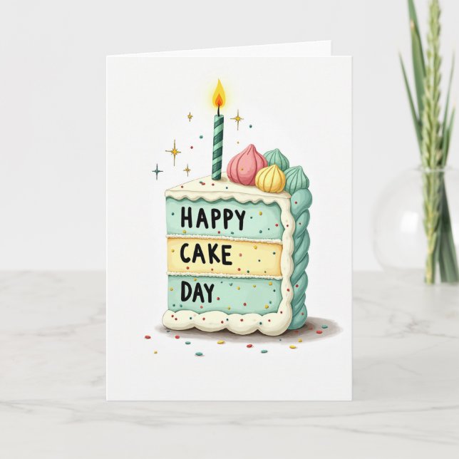Whimsical Birthday Cake Slice Card (Front)