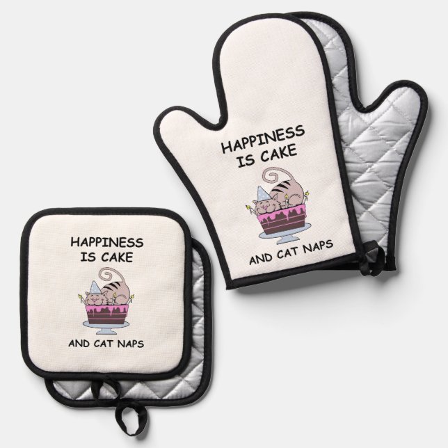 Whimsical Birthday Cat Oven Mitt & Pot Holder Set (Front/Back)
