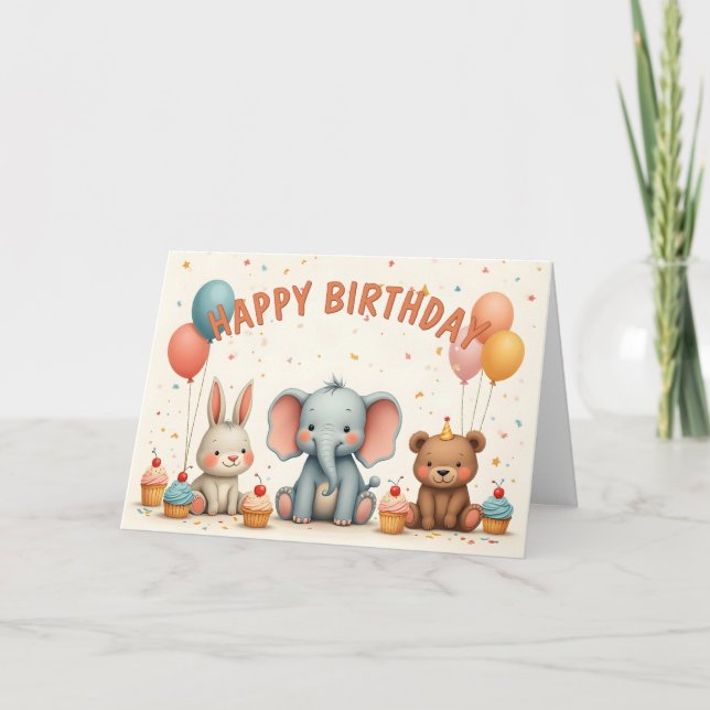 Whimsical Birthday Friends Gather Here Card (Front)