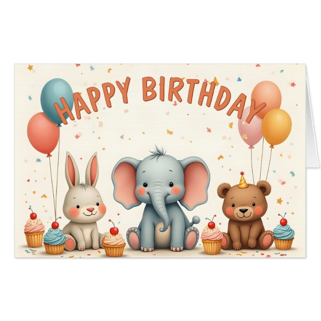 Whimsical Birthday Friends Gather Here Card (Front Horizontal)