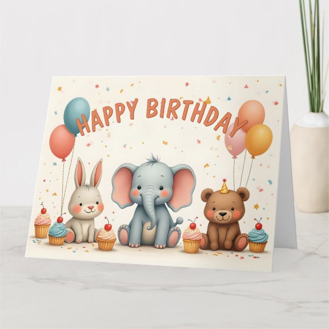 Whimsical Birthday Friends Gather Here Card (Front)