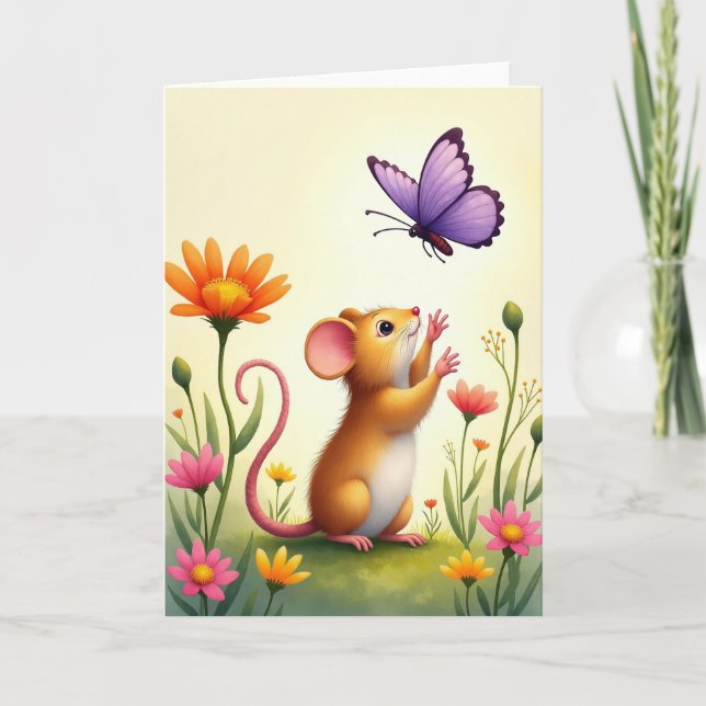 Whimsical Birthday Garden Creature Card (Front)