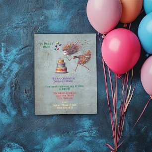 Whimsical Birthday Girl Blowing Out Candles Invitation