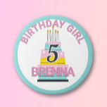 Whimsical Birthday girl child's party  Button<br><div class="desc">Pretty personalized child's birthday party BUTTON</div>