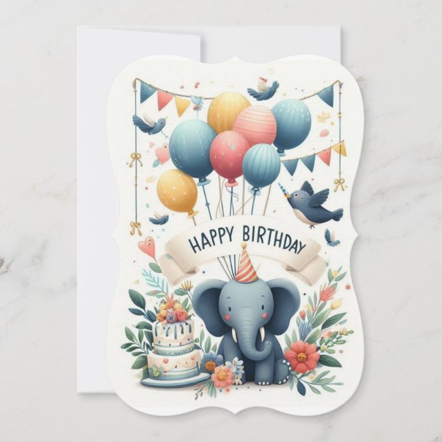 Whimsical Birthday Greeting - Adorable Elephant  (Front)