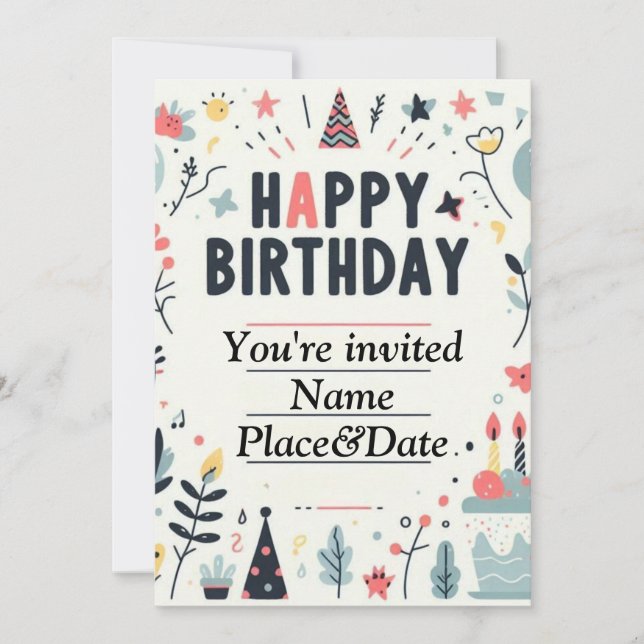 Whimsical Birthday Invitation - Colorful Party  (Front)