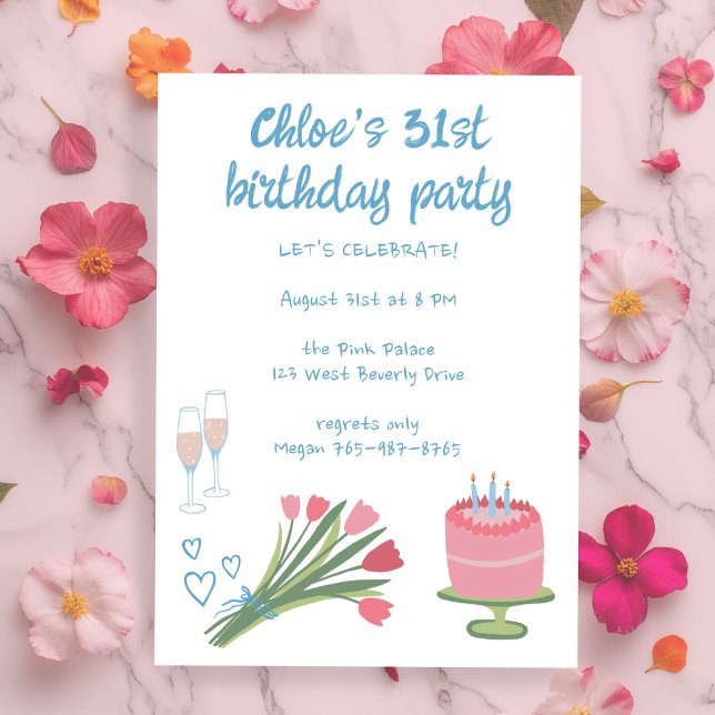 Whimsical Birthday Party Girlie Cute Custom  Invitation (Whimsical Birthday Party Girlie Cute Custom Invitation
)