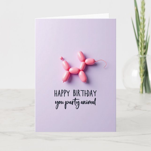 Whimsical Birthday Pink Balloon Card (Front)