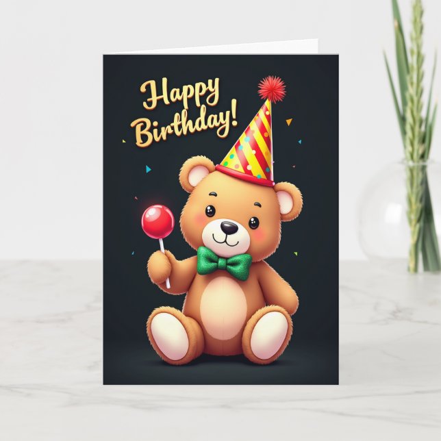Whimsical Birthday Plush Bear Card (Front)