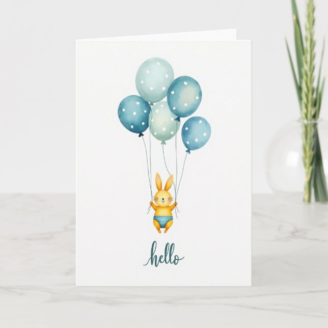 Whimsical Birthday Rabbit Card (Front)